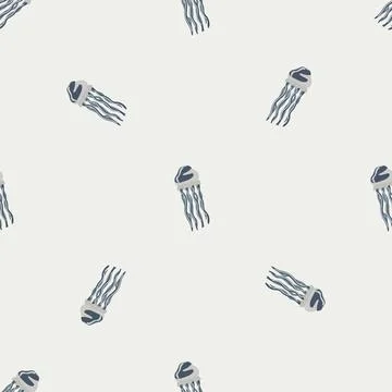 Seamless pattern jellyfish on light gray background. Minimalist ornament with Illustrazione stock