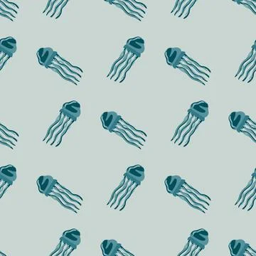 Seamless pattern jellyfish on pastel background. Minimalist ornament with sea Stock Illustration