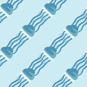 Seamless pattern jellyfish on patel blue background. Simple ornament with sea Stock Illustration