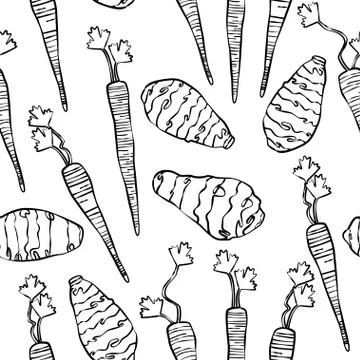 Seamless pattern with Jerusalem artichoke and parsnip Stock Illustration