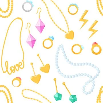 Seamless pattern with jewellery. Repeated background with bracelets, earrings Stock Illustration