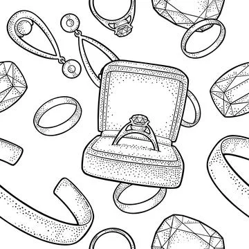 Seamless pattern with jewelry. Vector black vintage engraving illustration Stock Illustration