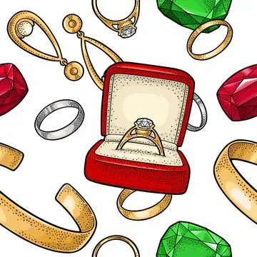 Seamless pattern with jewelry. Vector color vintage engraving illustration Stock Illustration