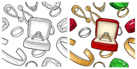 Seamless pattern with jewelry. Vector color vintage engraving illustration 库存插图