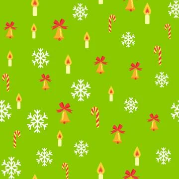 Seamless Pattern with Jingle Bells and Snowflakes Stock Illustration