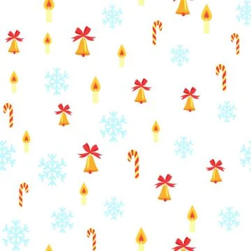 Seamless Pattern with Jingle Bells and Snowflakes Stock Illustration