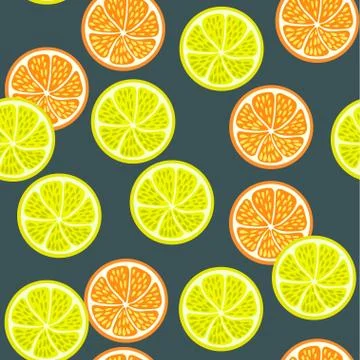 Seamless pattern with juice lemon and orange slice. 스톡 일러스트