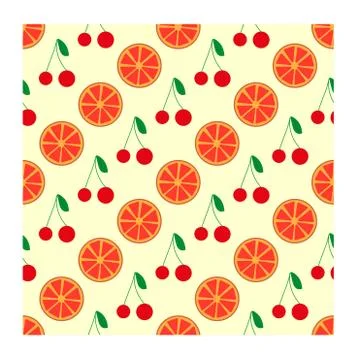 Seamless pattern with juicy citrus orange and cherry fruits. Ideal for printi Stock Illustration