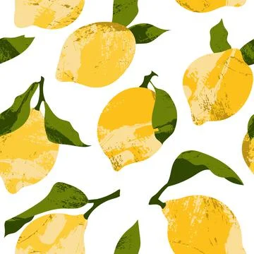 Seamless pattern with juicy lemon. Fresh citrus fruit, healthy organic food.  Stock Illustration