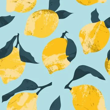 Seamless pattern with juicy lemon. Fresh citrus fruit, healthy organic food.  Stock Illustration