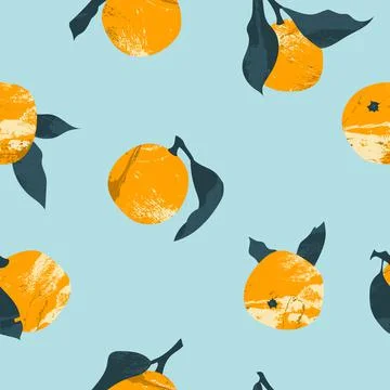 Seamless pattern with juicy mandarin, tangerine, orange, clementine. Fresh ci Stock Illustration