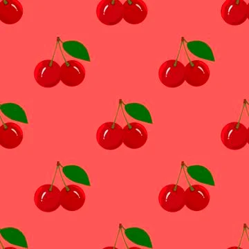 Seamless Pattern with Juicy Ripe Cherry Fruit Stock Illustration