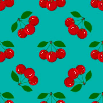 Seamless Pattern with Juicy Ripe Cherry Fruit Stock Illustration