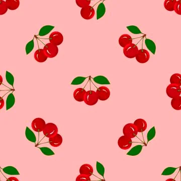 Seamless Pattern with Juicy Ripe Cherry Fruit Illustrazione stock