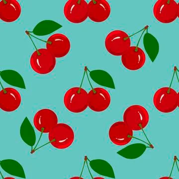 Seamless Pattern with Juicy Ripe Cherry Fruit Illustrazione stock