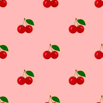 Seamless Pattern with Juicy Ripe Cherry Fruit 스톡 일러스트