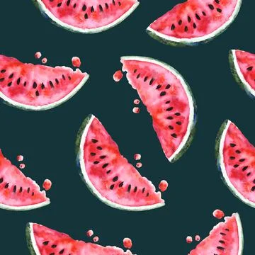 Seamless pattern with Juicy slice of watermelon. Stock Illustration