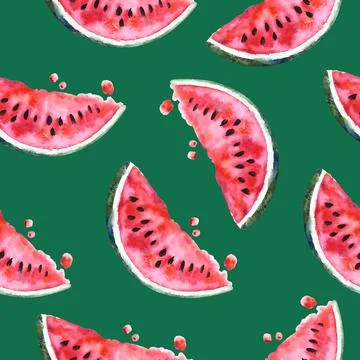 Seamless pattern with Juicy slice of watermelon. Stock Illustration