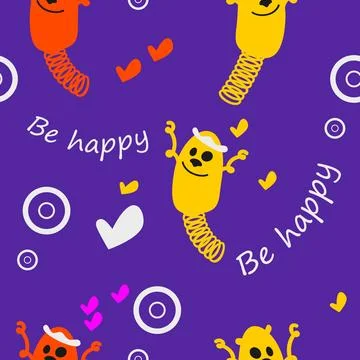 Seamless pattern. Jumping cartoon characters. Springs. Stock Illustration