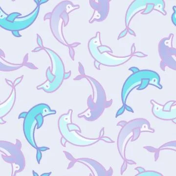 Seamless pattern with jumping dolphins. Thin line vector illustration Illustrazione stock
