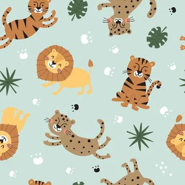 Seamless pattern with jungle animals Stock Illustration