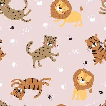 Seamless pattern with jungle animals Stock Illustration