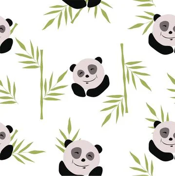 Seamless pattern of jungle animals, panda sleeping on a branch Stock-Illustration