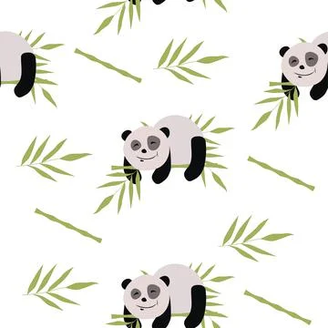 Seamless pattern of jungle animals, panda sleeping on a branch Stock Illustration