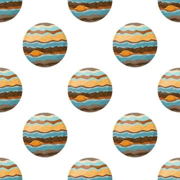 Seamless pattern with Jupiter planet isolated on white background. Planet of  Stock Illustration