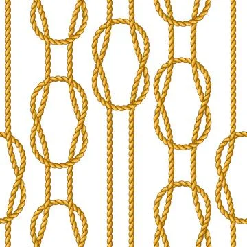Seamless pattern with jute rope knots. Nautical, fishing and decorative nodes. Stock Illustration