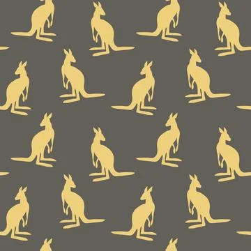 Seamless pattern with Kangaroo silhouette on color background. Vector Stock Illustration