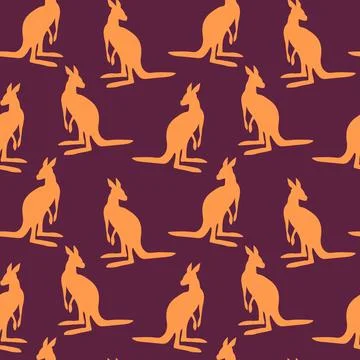 Seamless pattern with Kangaroo silhouette on color background. Vector Stockillustratie