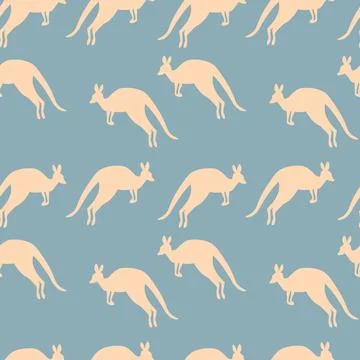 Seamless pattern with Kangaroo silhouette on color background. Vector Stockillustratie
