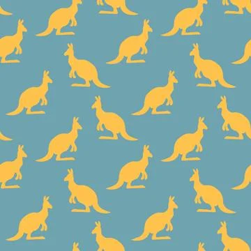 Seamless pattern with Kangaroo silhouette on color background. Vector Stock Illustration