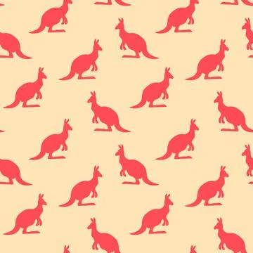 Seamless pattern with Kangaroo silhouette on color background. Vector 스톡 일러스트