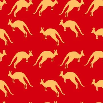 Seamless pattern with Kangaroo silhouette on color background. Vector 스톡 일러스트