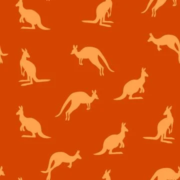 Seamless pattern with Kangaroo silhouette on color background. Vector Stock Illustration