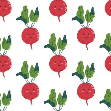 Seamless pattern with kawaii  beetroot. Easter theme kids background. 스톡 일러스트
