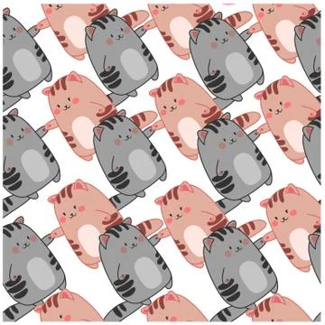 Seamless pattern kawaii cats hold each ather Stock Illustration