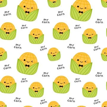 Seamless pattern with kawaii corn. Squishmallow. Mr corn. Kawaii, Vector イラスト素材