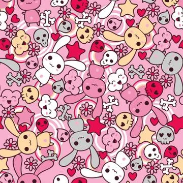 Seamless pattern with kawaii doodle. Illustrazione stock