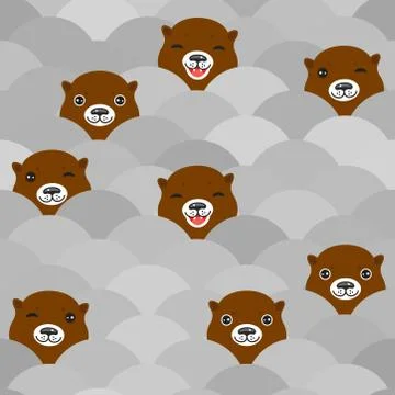 Seamless pattern Kawaii Funny brown otters on gray waves. Can be used for fab Illustrazione stock
