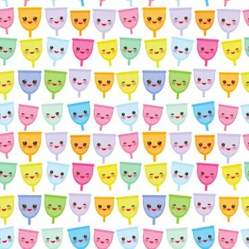 Seamless pattern Kawaii menstrual cup is a feminine hygiene product made of f Stock Illustration