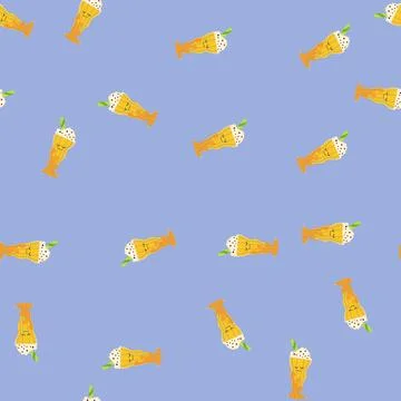 Seamless pattern kawaii milkshake character enjoying sweet creamy drink Stock Illustration