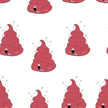 Seamless pattern with kawaii poop on white background. Cartoon poo, feces icons Stock Illustration