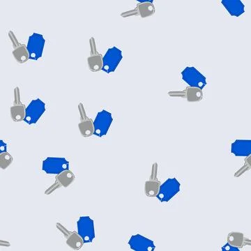 Seamless pattern key with blank blue tag showing access and security Stock Illustration