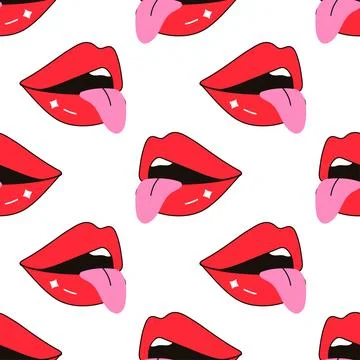 Seamless pattern, kiss, love, vampire bite, lips and tongue Stock Illustration