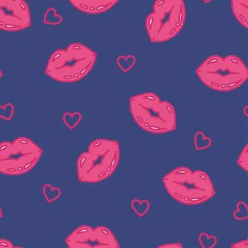 Seamless pattern with kissing red lips in white background. Smooch imprint Stock Illustration