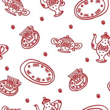 Seamless pattern for kitchen in doodle style Stock Illustration