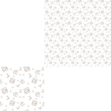 Seamless pattern kitchen icons in the style of line art. Background in the .. Stock Illustration